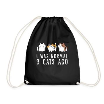 I Was Normal 3 Cats Ago Funny Cat Mom Dad - Drawstring Bag - black - Front