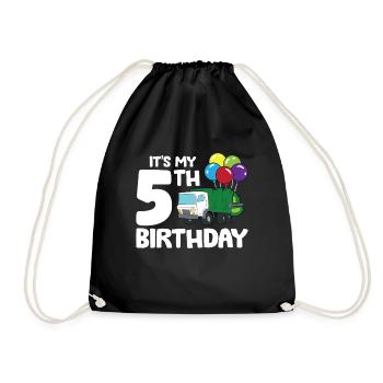 Garbage Truck It's My 5th Birthday Garbage Day 5 - Drawstring Bag - black - Front