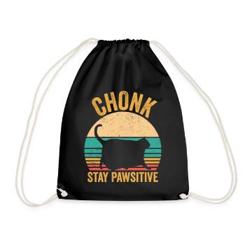 Chonk Meme Cat Chonk Stay Pawsitive - Drawstring Bag - black - Front