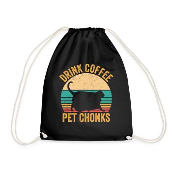 Chonk Meme Cat Drink Coffee Pet Chonks - Drawstring Bag - black - Front