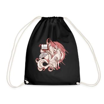 Cyborg Kitsune Nine-tailed Fox Cyber Aesthetic - Drawstring Bag - black - Front