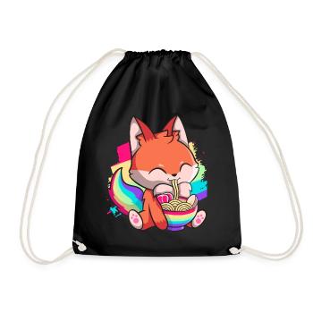 Kawaii Fox Japanese Ramen Noodles Rainbow Nied - Drawstring Bag - black - Front