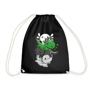 Demiromantic Pride Kawaii Axolotl Heap Demir - Drawstring Bag - black - Front