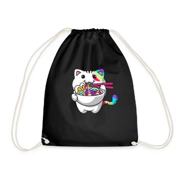 Kawaii Katze Japanische Ramen Nudeln Regenbogen Ni - Turnbeutel - Schwarz - Vorne