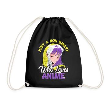 Non-binary anime girl Just a non-binary, - Drawstring Bag - black - Front