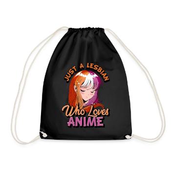 Lesbian Anime Girl Just a Lesbian Who Uses Anim - Drawstring Bag - black - Front