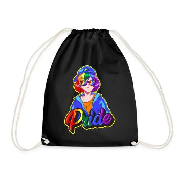 Gay Pride Japanese Cool Anime Girl Reg - Drawstring Bag - black - Front
