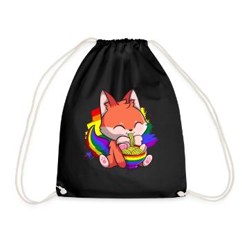 Gay Pride Kawaii Fox Ramen Noodles Rainbow Fla - Drawstring Bag - black - Front
