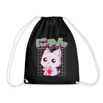 Kawaii Cat Lait de fraise japonais - Sac de sport léger - noir - Devant
