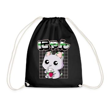 Demiromantic Pride Kawaii Cat Strawberry Milk - Drawstring Bag - black - Front
