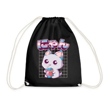 Transgender Stolz Kawaii Katze Erdbeermilch Trans - Turnbeutel - Schwarz - Vorne