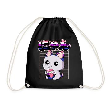 Genderfluid Stolz Kawaii Katze Erdbeermilch - Turnbeutel - Schwarz - Vorne