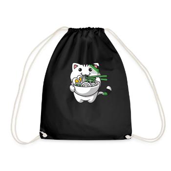 Demiromantic Pride Kawaii Cat Ramen Noodles - Drawstring Bag - black - Front