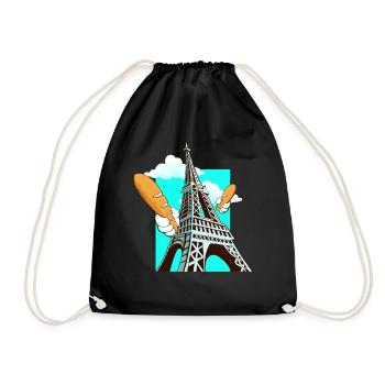 Funny Eiffel Tower French Bread Baguette - Drawstring Bag - black - Front