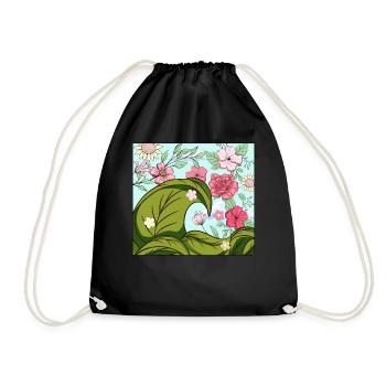 Bloomcore Aesthetic Big wave off Kanagawa Cotta - Drawstring Bag - black - Front