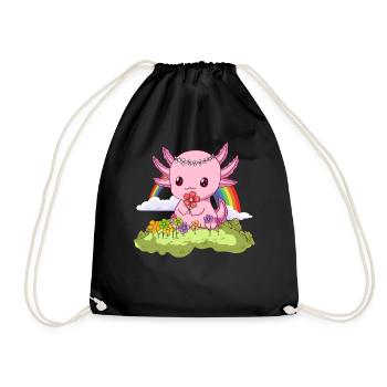 Bloomcore Esthétique Kawaii Axolotl Fleurs Cottageco - Sac de sport léger - noir - Devant