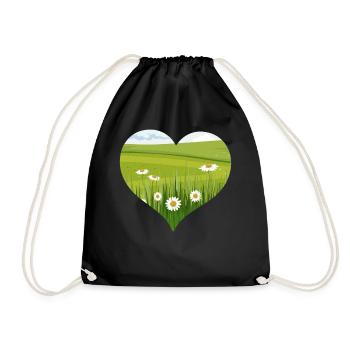 Bloomcore Aesthetic Flowercore Heart Shape Cottagecor - Drawstring Bag - black - Front