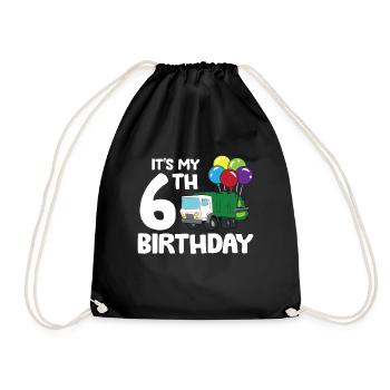 Garbage Truck It's My 6th Birthday Garbage Day 6 - Drawstring Bag - black - Front