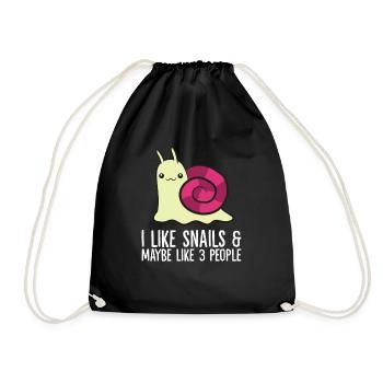 I Like Snails And Maybe Like 3 People Cute Snail - Drawstring Bag - black - Front