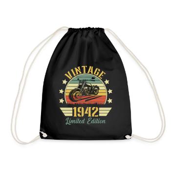 Vintage 1942 Retro Motorcycle Birthday Gift - Drawstring Bag - black - Front