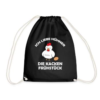 Ich liebe Hühner, die kacken Frühstück - Turnbeutel - Schwarz - Vorne