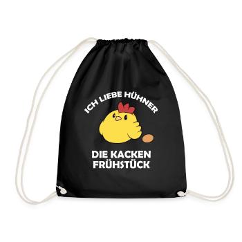 Ich liebe Hühner, die kacken Frühstück - Turnbeutel - Schwarz - Vorne