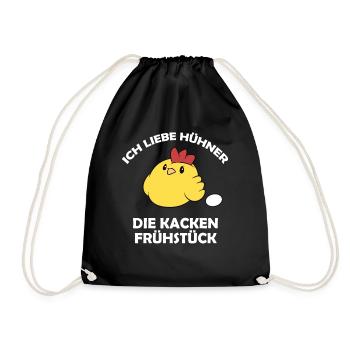 Ich liebe Hühner, die kacken Frühstück - Turnbeutel - Schwarz - Vorne