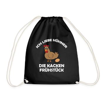Ich liebe Hühner, die kacken Frühstück - Turnbeutel - Schwarz - Vorne
