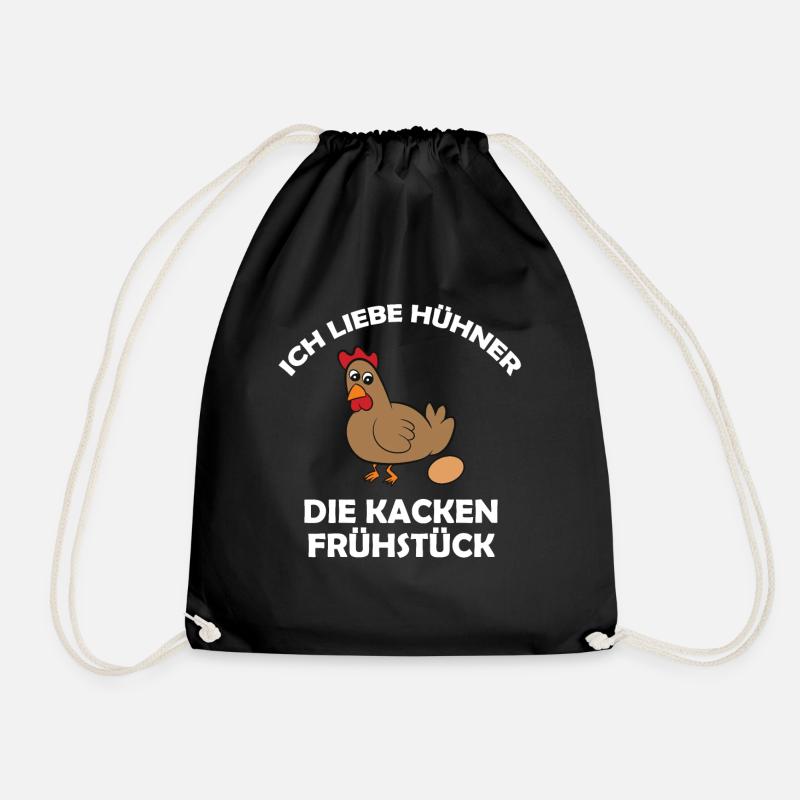 Ich liebe Hühner, die kacken Frühstück - Turnbeutel - Schwarz