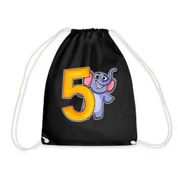 5 years old - 5 birthday with animal motif - Drawstring Bag - black - Front