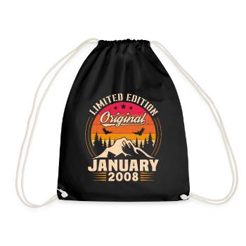Birthday gift born in January 2008 - Drawstring Bag - black - Front