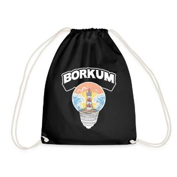 Borkum Glühbirne Leuchtturm Insel Shirt - Turnbeutel - Schwarz - Vorne