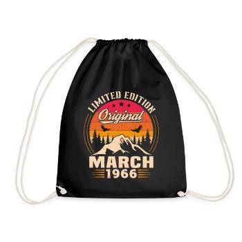 Vintage born in March 1966 birthday gift - Drawstring Bag - black - Front