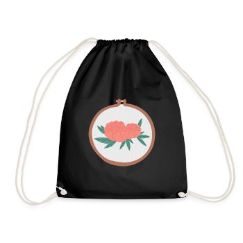 Sticken Stickrahmen Blumen Flowers Stickerin Motiv - Turnbeutel - Schwarz - Vorne