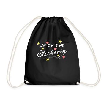 Ironisches Stecherin Embroidery Sticken Stickerin - Turnbeutel - Schwarz - Vorne