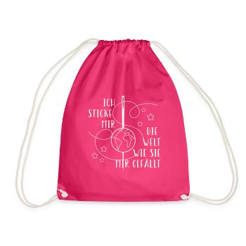 Lustiges Sticke Welt Wie Gefällt Sticken Stickerin - Turnbeutel - Fuchsia - Vorne
