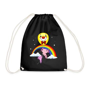 Clowncore Aesthetic Kawaii Axolotl Clown Balloon - Drawstring Bag - black - Front