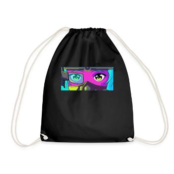 Cyber Aesthetic Anime Girl Eyes Retro Futurism - Drawstring Bag - black - Front