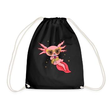 Boujee Aesthetic Kawaii Axolotl Wine Bougie - Drawstring Bag - black - Front