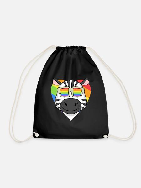 Regenbogen - Zebra mit Brille - Turnbeutel - Schwarz
