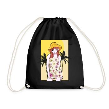 Coconut Girl Aesthetic Anime Girl Summer Beach - Turnbeutel - Schwarz - Vorne