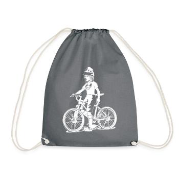 Mädchen auf Fahrrad, Biketour, Mountainbike - Turnbeutel - Grau - Vorne