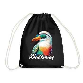 Baltrum Urlaub coole bunte Möwe mit Sonnenbrille - Turnbeutel - Schwarz - Vorne