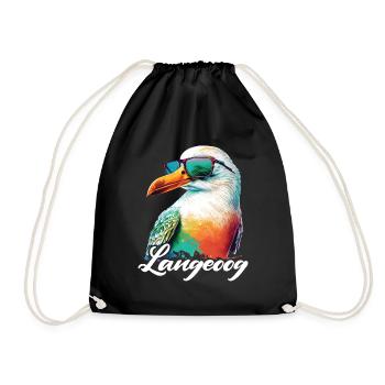 Langeoog Urlaub coole bunte Möwe mit Sonnenbrille - Turnbeutel - Schwarz - Vorne