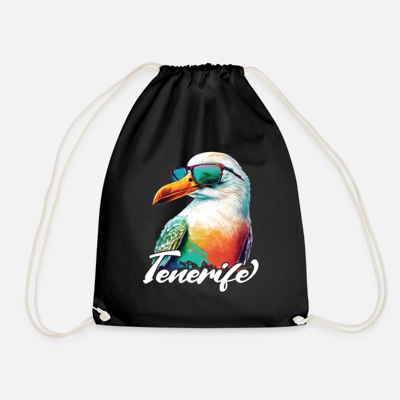 Tenerife Urlaub coole bunte Möwe mit Sonnenbrille - Turnbeutel - Schwarz