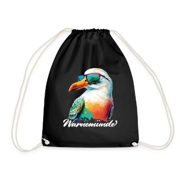 Warnemünde holiday cool seagull with sunglasses - Drawstring Bag - black - Front
