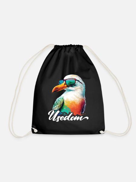 Usedom Urlaub coole bunte Möwe mit Sonnenbrille - Turnbeutel - Schwarz