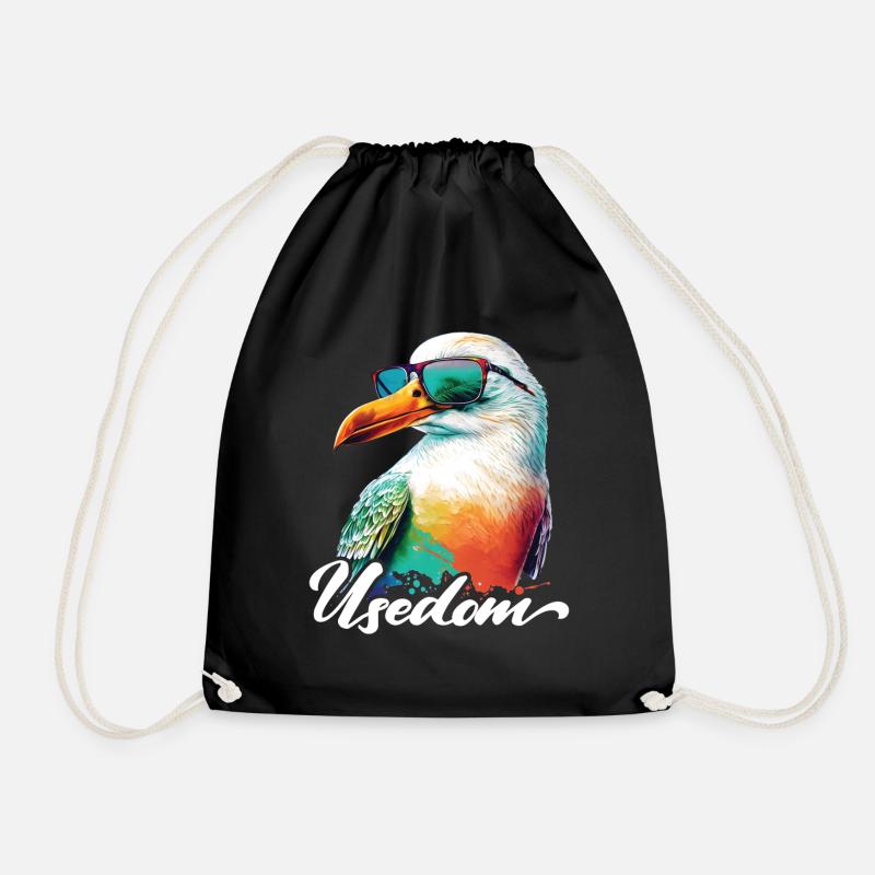 Usedom Urlaub coole bunte Möwe mit Sonnenbrille - Turnbeutel - Schwarz