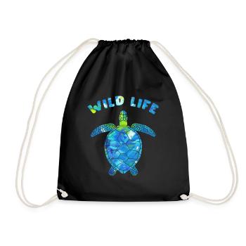 Wildlife Turtles Reptile Sea Animal Tortoise - Drawstring Bag - black - Front