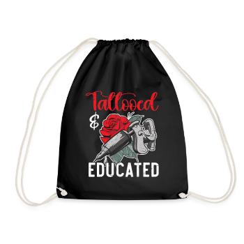 Tattooed And Educated Tattoo Artist Tattoo Tatto - Drawstring Bag - black - Front